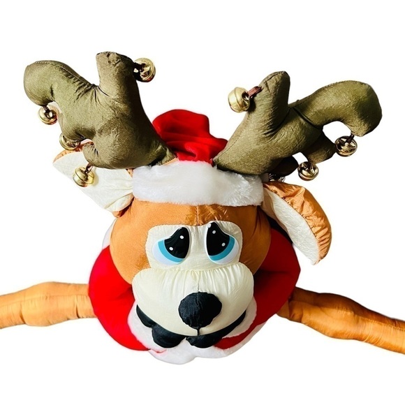 Vtg House of Loyd Shivers Reindeer Christmas Draft Stopper Nylon Parachute Plush - Picture 5 of 16